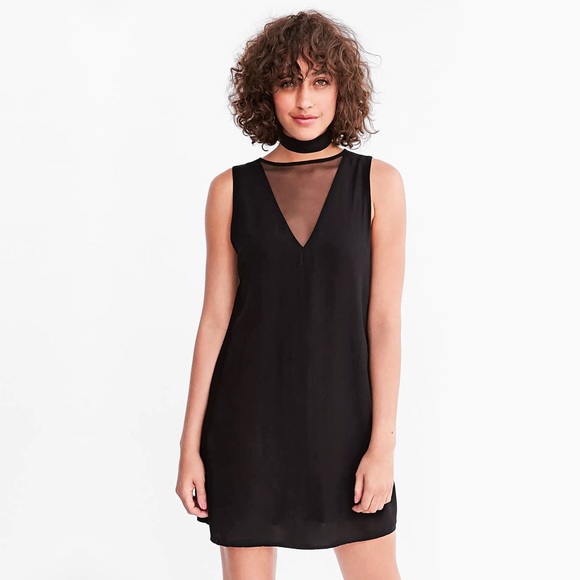 Urban Outfitters Silence + Noise Black Mesh V-Neck Sleeveless Mini Shift Dress - Picture 3 of 14